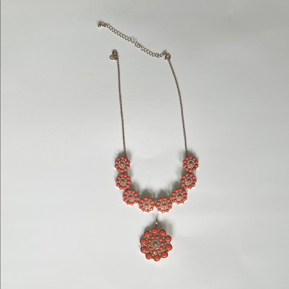 Coral Floral Statement Necklace with Detachable Brooch